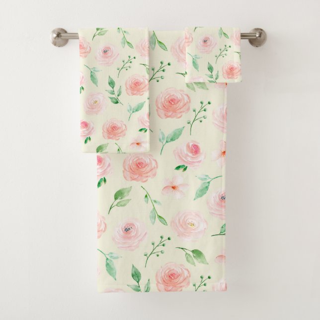 Hübsch Pink Roses Bouquet Badhandtuch Set (Insitu)