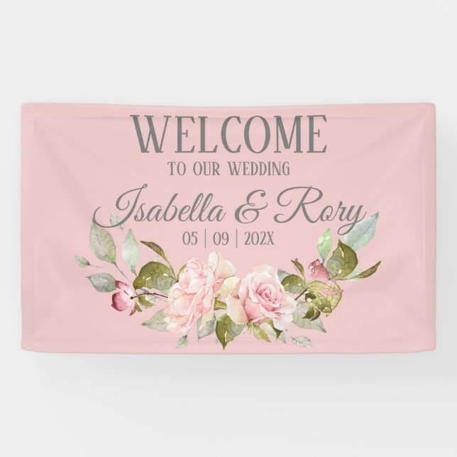Hübsch Pink Roses Bouquet Begrüßungsbanner Banner (Horizontal)