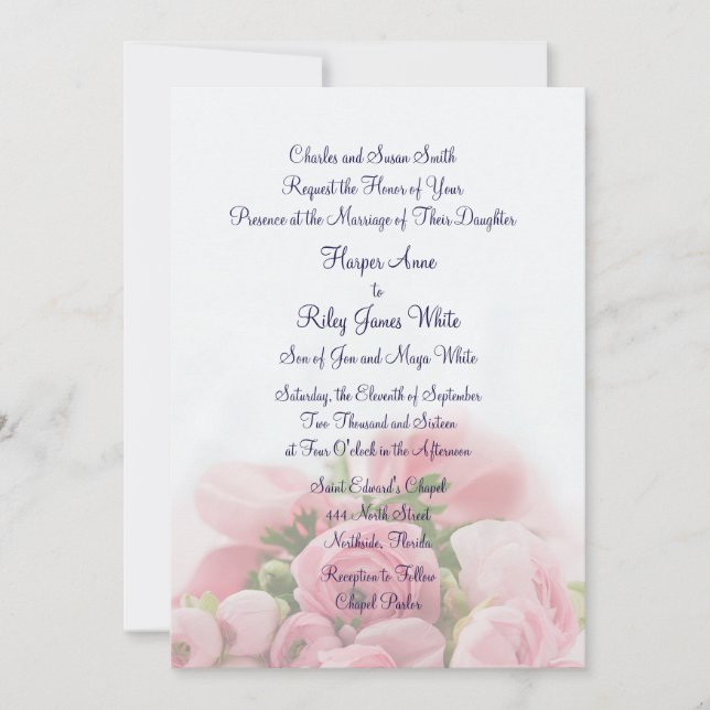 Hübsch Pink Roses Bouquet Einladung zur Hochzeit (Vorderseite)