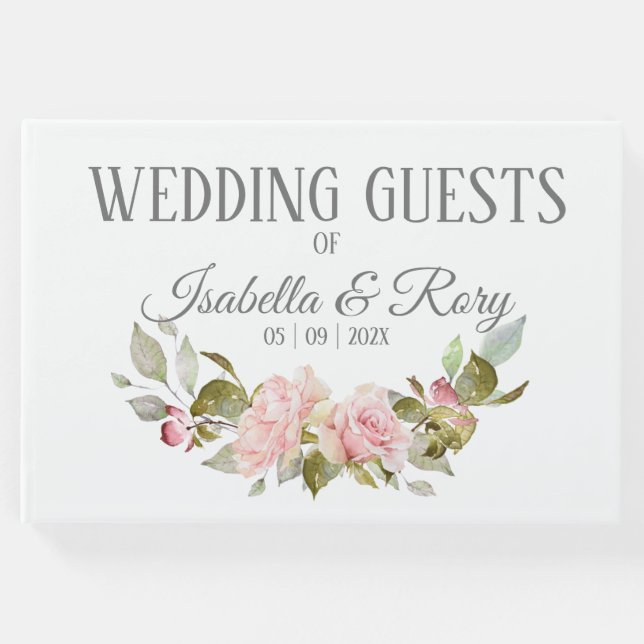 Hübsch Pink Roses Bouquet Wedding Gästebuch (Vorderseite)