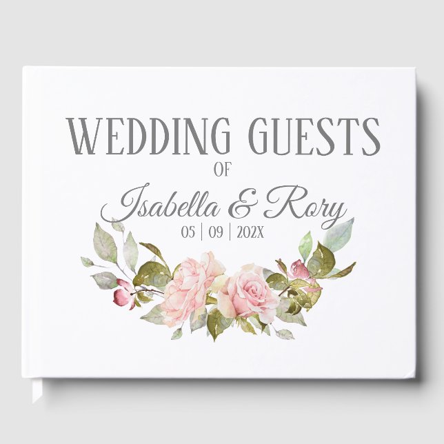 Hübsch Pink Roses Bouquet Wedding Gästebuch (Vorderseite)