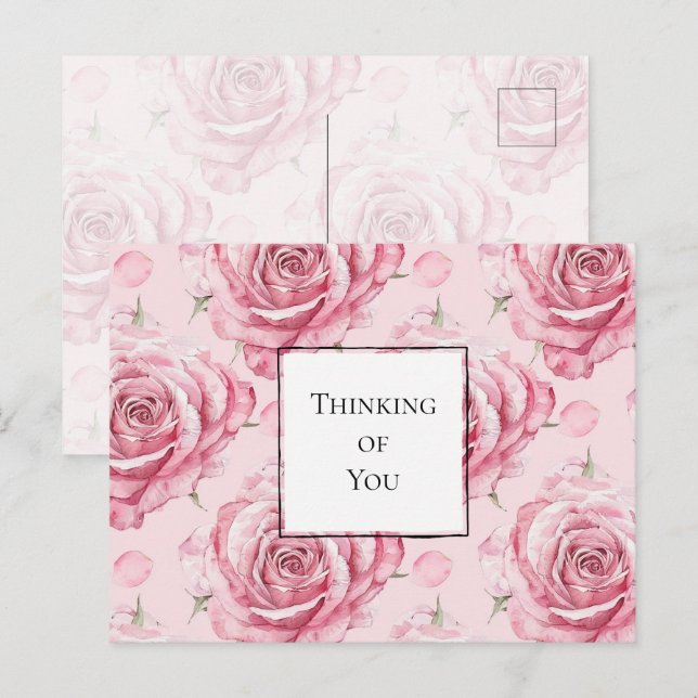 Hübsch Pink Roses Denken Sie an Sie Postkarte (Vorne/Hinten)