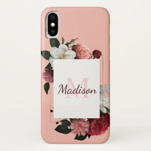 Hübsch Pink Roses Girly Floral Anfangsname Case-Mate iPhone Hülle