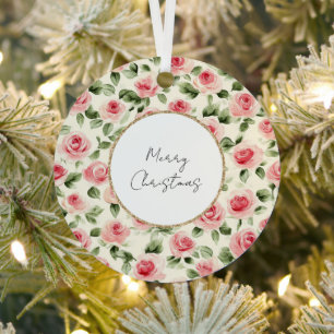 Hübsch Pink Roses Weihnachten Ornament Aus Metall
