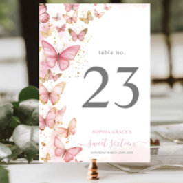 Hübsch Pink Schmetterlinge Sweet 16 Quince Geburts Tischnummer