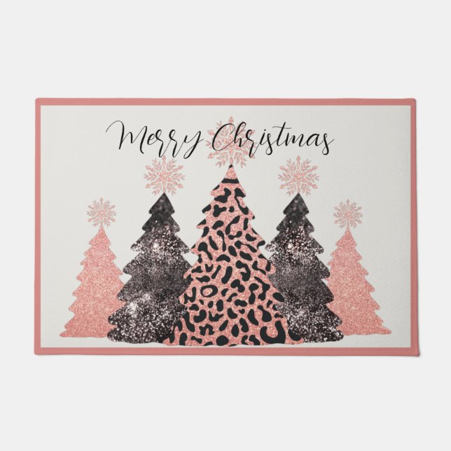 Hübsch Pink Schwarz Frohe Weihnachtsbaumen Urlaub Fußmatte (Vorderseite)