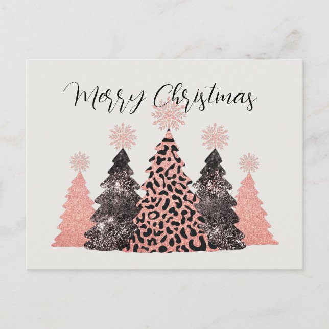 Hübsch Pink Schwarz Frohe Weihnachtsbaumen Urlaub Postkarte (Vorderseite)