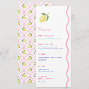 Hübsch Pink Squiggle Lemon Brautparty Luncheon Menükarte