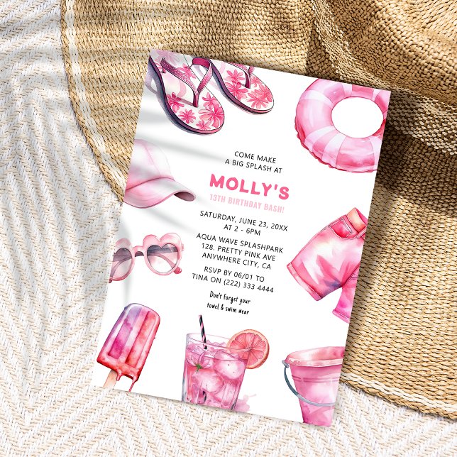 Hübsch Pink Summer Girls Geburtstag Einladung (Von Creator hochgeladen)