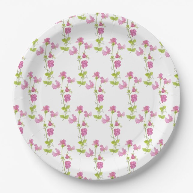 Hübsch Pink Sweet Pea Blume Art Pappteller (Vorderseite)