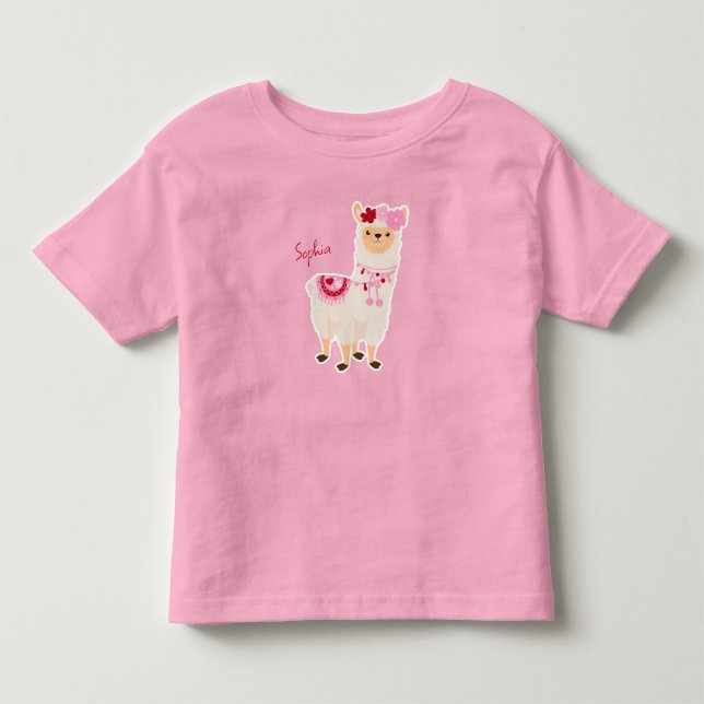 Hübsch Pink Valentine's Day Llama Little Girl Name Kleinkind T-shirt (Vorderseite)