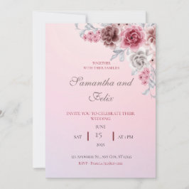 Hübsch Pink Watercolor Blumenhochzeit Einladung