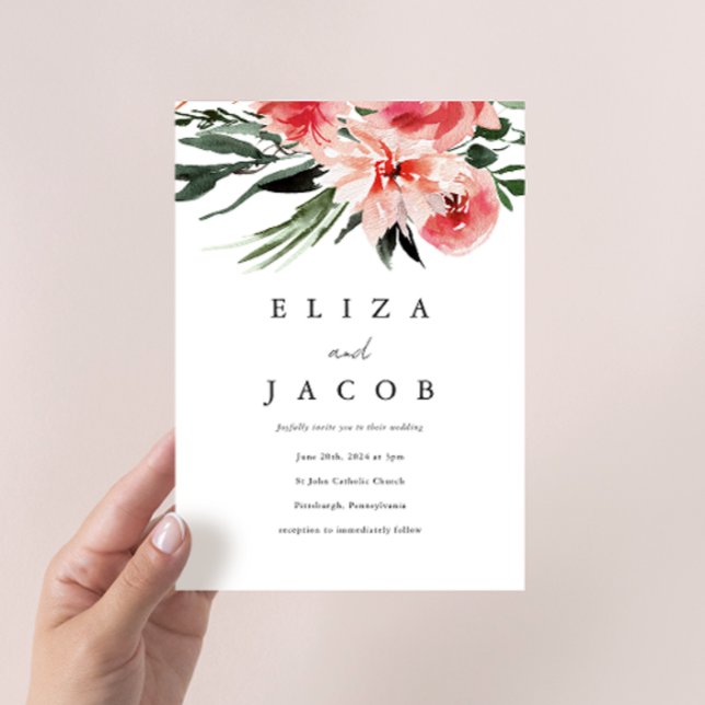 Hübsch Pink Watercolor Blumenhochzeit Einladung (Von Creator hochgeladen)