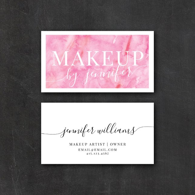 Hübsch Pink Watercolor Moderne Typografie + Script Visitenkarte (Von Creator hochgeladen)