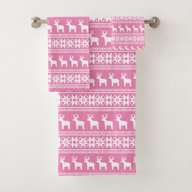Hübsch Pink Weihnachtsschneeflocke Badhandtuch Set (Insitu)