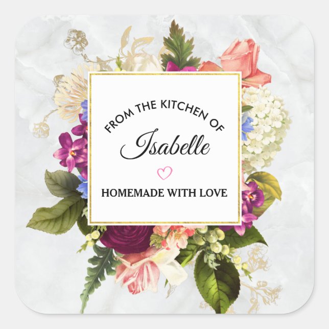 Hübsch Pink & White Aquarell Blume Küche Quadratischer Aufkleber (Vorderseite)