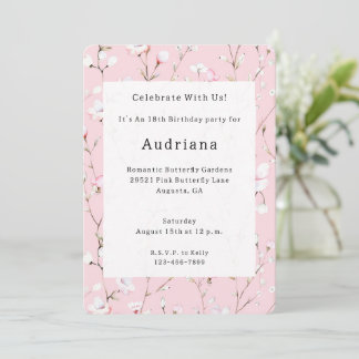 Hübsch Pink White Floral Geburtstag Einladung