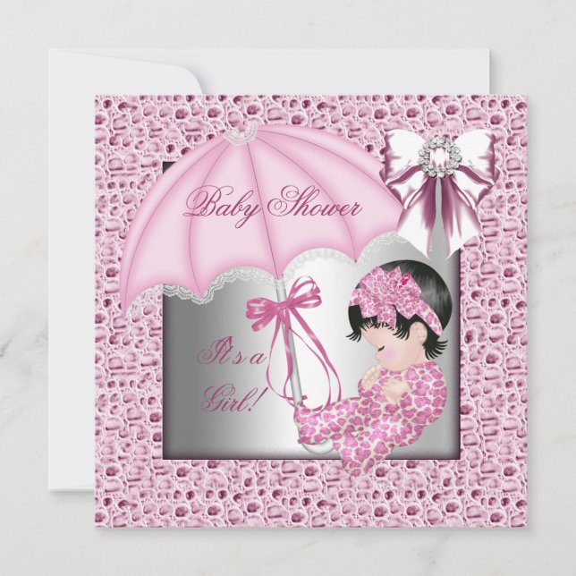 Hübsch Pink White Girl Babydusche Einladung (Vorderseite)