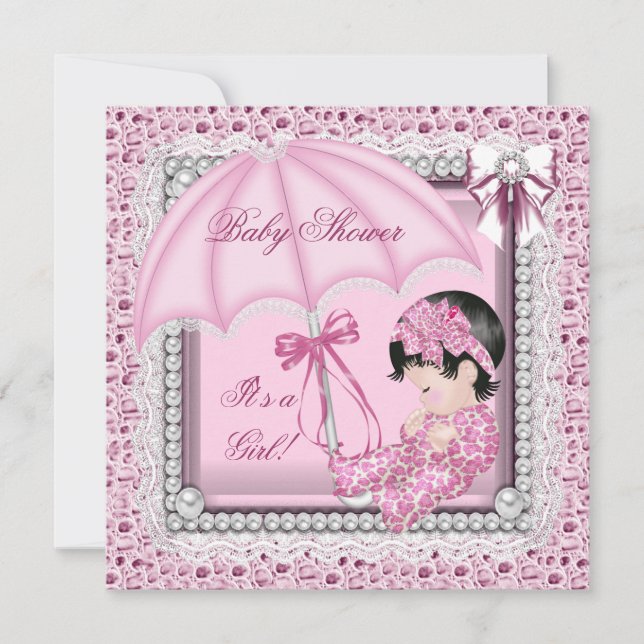 Hübsch Pink White Niedlich Girl Babydusche Einladung (Vorderseite)