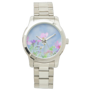 Hübsch Pink Wild Blume Wiese Armbanduhr