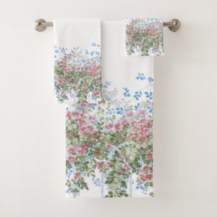 Hübsch Pink Wilde Rose und Foliage auf Trellis Badhandtuch Set