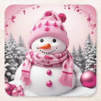 Hübsch Pink Xmas Snowman Rechteckiger Pappuntersetzer