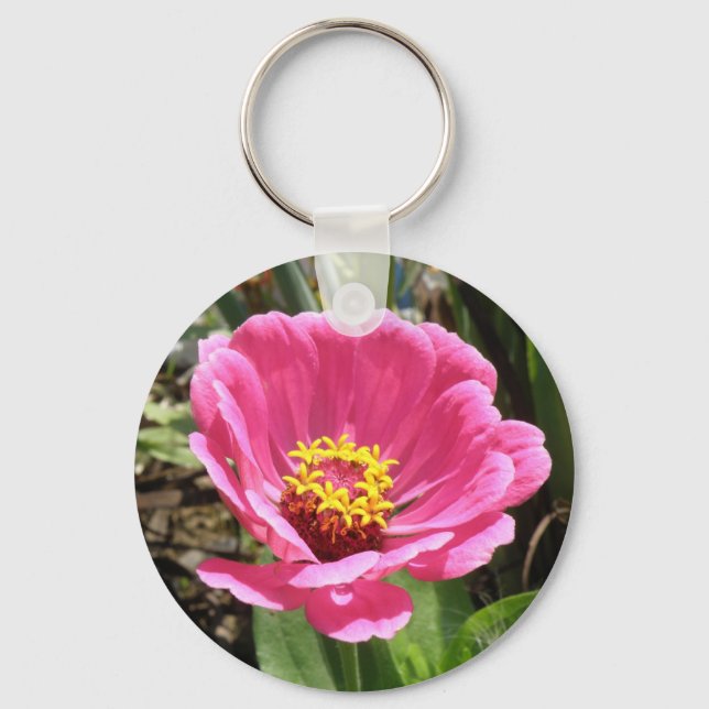 Hübsch Pink Zinnia Schlüsselanhänger (Vorderseite)
