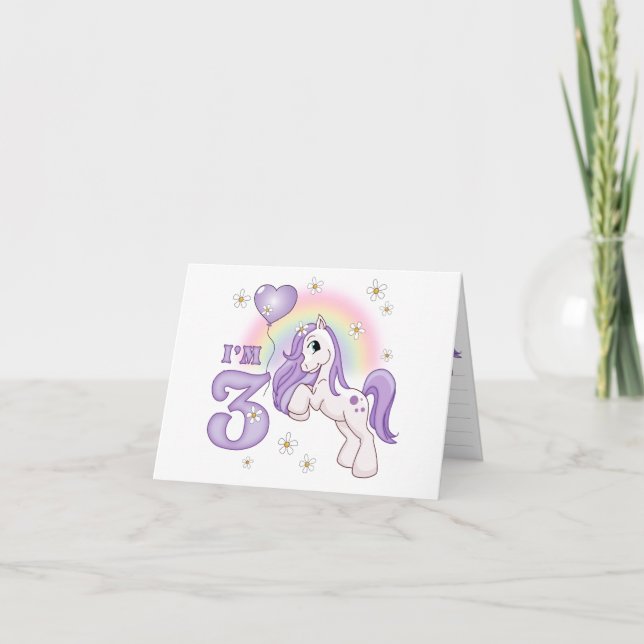Hübsch Pony 3. Geburtstag Fill-in-Einladungen Dankeskarte (Vorderseite)