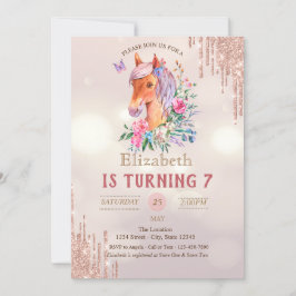 Hübsch Pony Glitzer Tropfens Bokeh Geburtstag Einladung