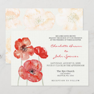 Hübsch Poppies Moderne Hochzeit mit Blumen Einladung