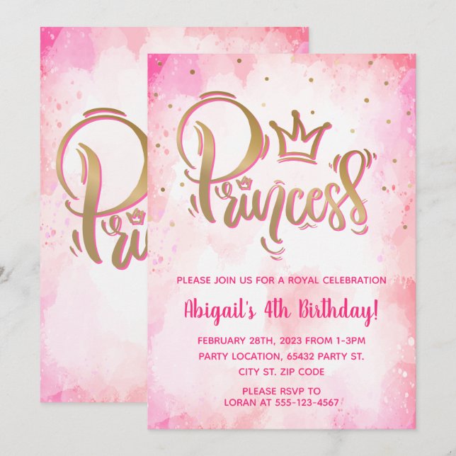 Hübsch Princess Birthday Einladung (Vorne/Hinten)