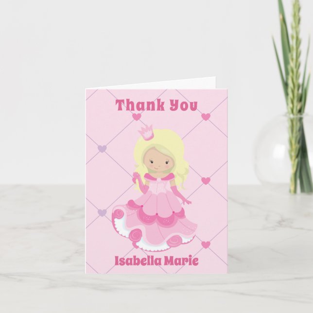 Hübsch Princess Girl Rosa Personalisierte Kinder R Dankeskarte (Vorderseite)