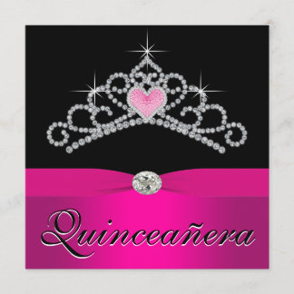 Hübsch Princess Tiara Hot Pink Quinceanera Einladung
