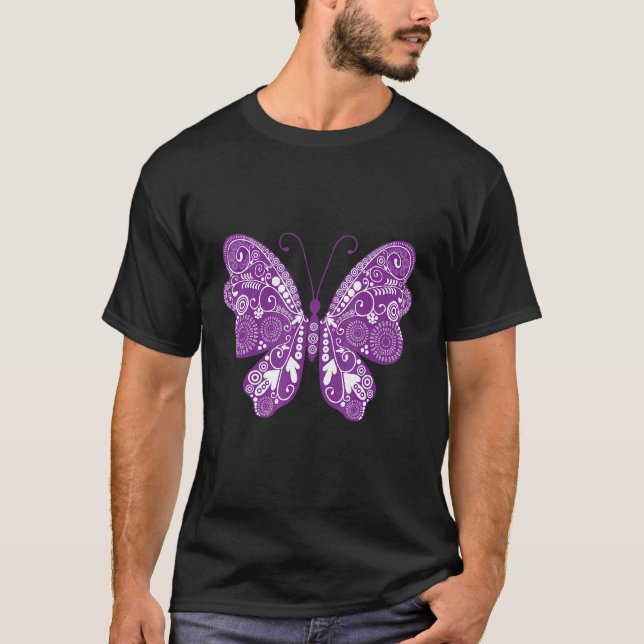Hübsch Psycedelic Lila Butterfly T-Shirt (Vorderseite)