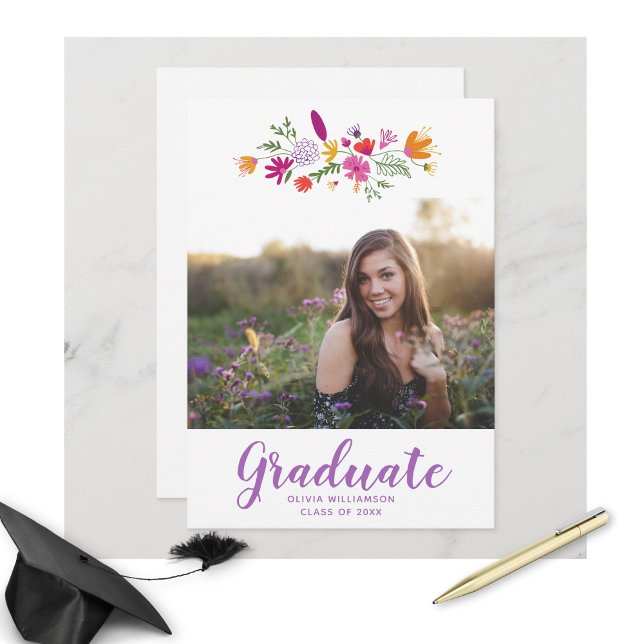 Hübsch Purple Flowers Grad Foto Graduation Party Einladung (Von Creator hochgeladen)