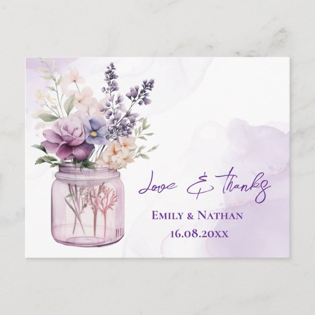 Hübsch Purple Flowers Mason Jar Wedding Vielen Dan Postkarte (Vorderseite)
