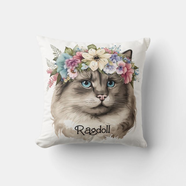 Hübsch Ragdoll Cat Floral Personalisiert Kissen (Vorderseite)