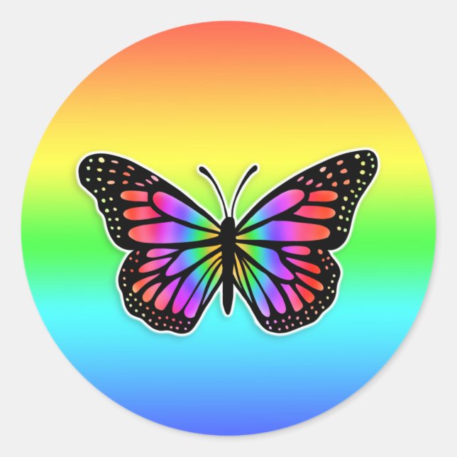 Hübsch Rainbow Butterfly Runder Aufkleber (Vorderseite)