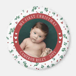 Hübsch Red Berry Pattern Baby's First Christmas Magnet
