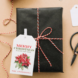 Hübsch Red Poinsettia Blume Name Frohe Weihnachten Geschenkanhänger