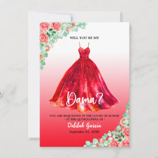 Hübsch Red Quinceañera Dama Vorschlag Einladung