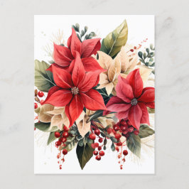 Hübsch Red Watercolor Weihnachten Poinsettia Blume Postkarte
