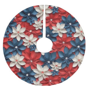 Hübsch Red White Blue Blumen Design Weihnachten Polyester Weihnachtsbaumdecke