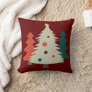 Hübsch Retro Weihnachtsbaumen Burgundy Kissen