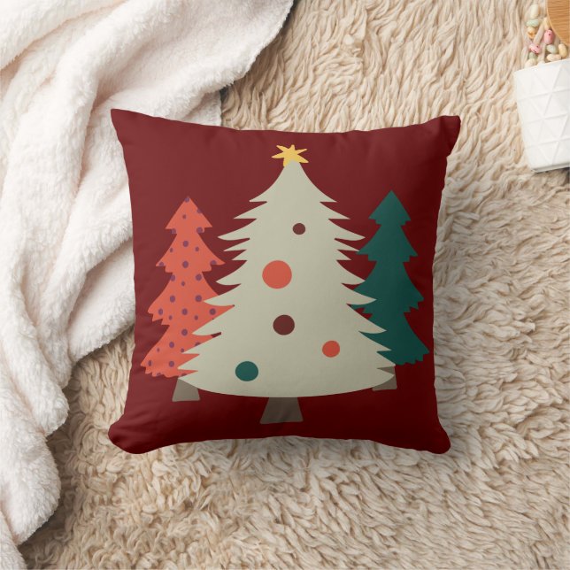 Hübsch Retro Weihnachtsbaumen Burgundy Kissen (Decke)