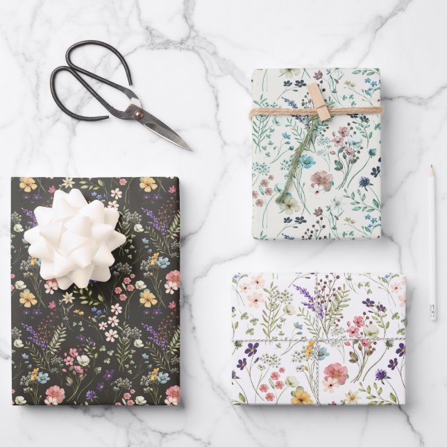 Hübsch Romantische Wildblume für kleine Wasserfarb Geschenkpapier Set (Vorderseite)