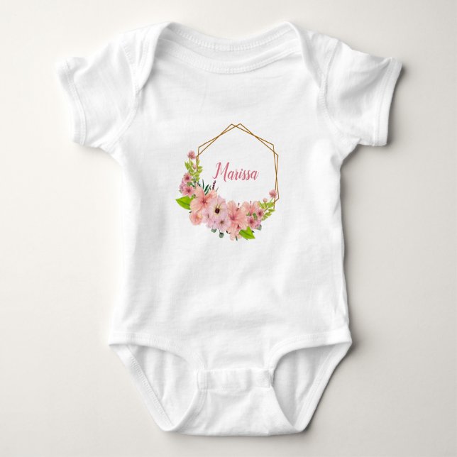 Hübsch-Rosa-Aquarellfarben-Blume - Personalisiert Baby Strampler (Vorderseite)