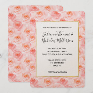 Hübsch-Rosa-Aquarellfarben-Rose Hochzeiten laden e Einladung