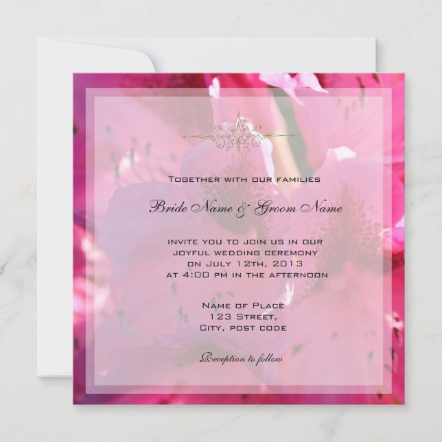 Hübsch-rosa Azalea Blume Einladungen zur Hochzeit (Vorderseite)