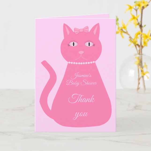 Hübsch rosa Baby Girl Cat Custom Baby Dusche Karte (Gelbe Blume)